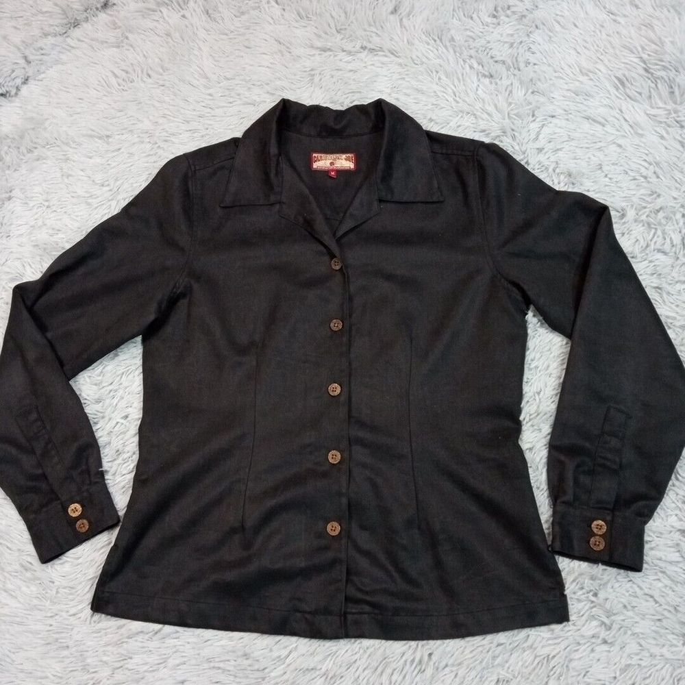 Vintage Caribbean Joe Womens Shirt Black M Faux Suede Button Up Career Casual